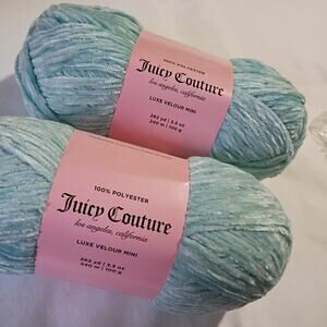 Set of 2-Juicy Couture Luxe Velour ARUBA BLUE Yarn 3.5oz (4) 262 yd Turquoise